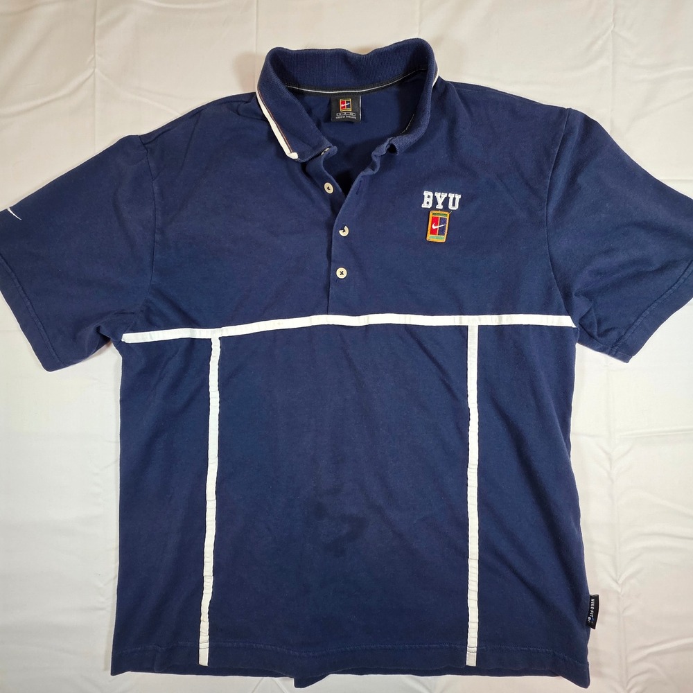Vintage Nike Court BYU Polo Shirt Mens Small Navy Blue H8-NAY Sportswear